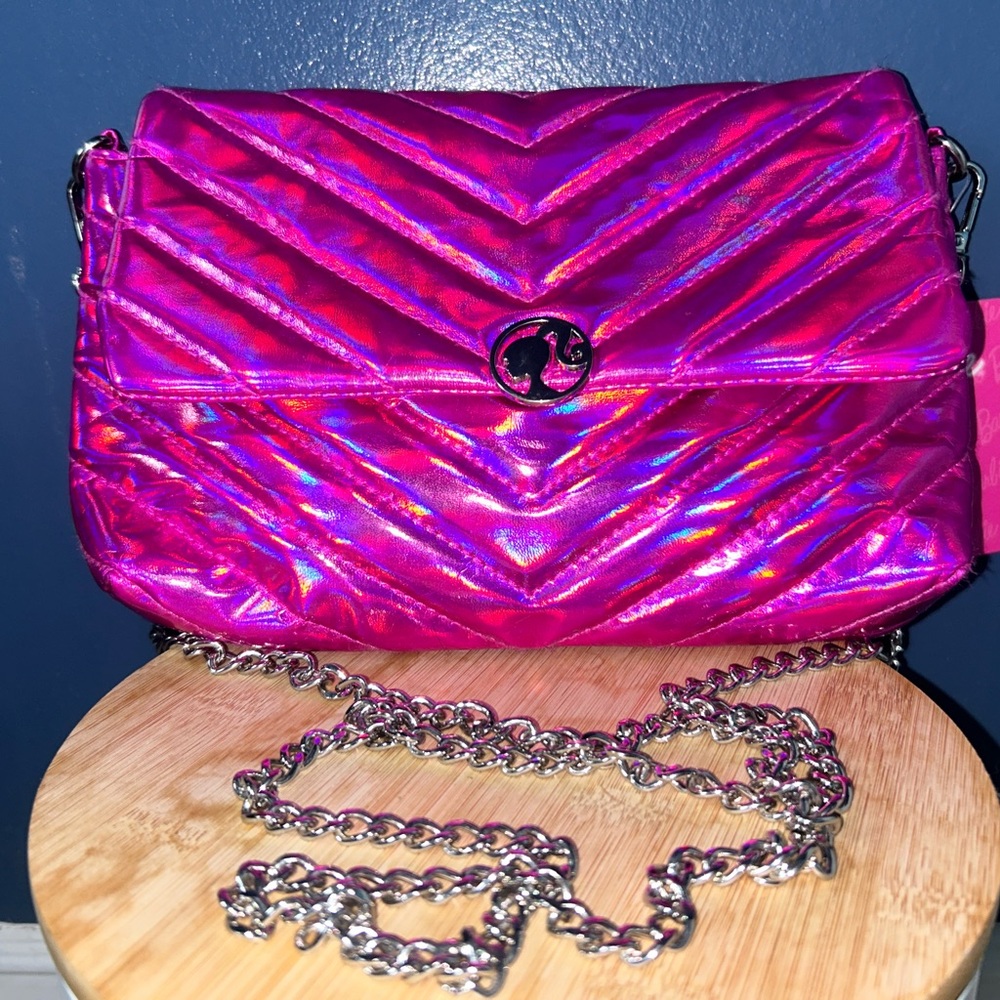 Shiny Pink Quilted Chain Bag